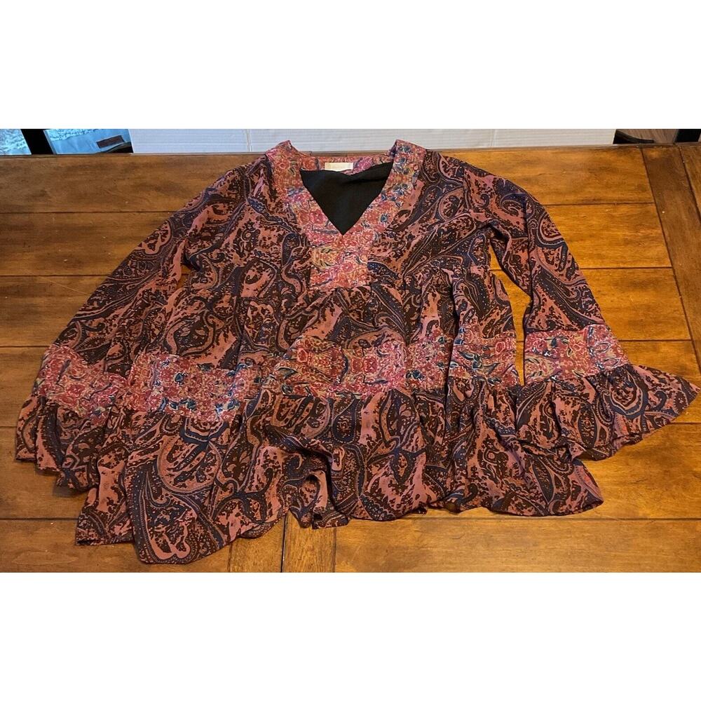 Altard State Shirt Balloon Sleeve Women's Medium V Neck Floral Ruffle